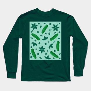 Cactus & Green Leaves Botanical Emerald Color Pattern Long Sleeve T-Shirt